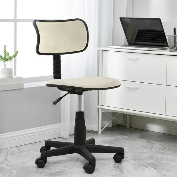 Urban Shop Crushed Velvet Swivel Chair with Gas Pump, Ivory