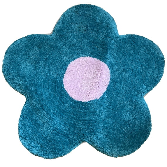 Urban Shop Daisy Flower Shape Accent Rug with Anti-Skid, Teal, 30" x 30"