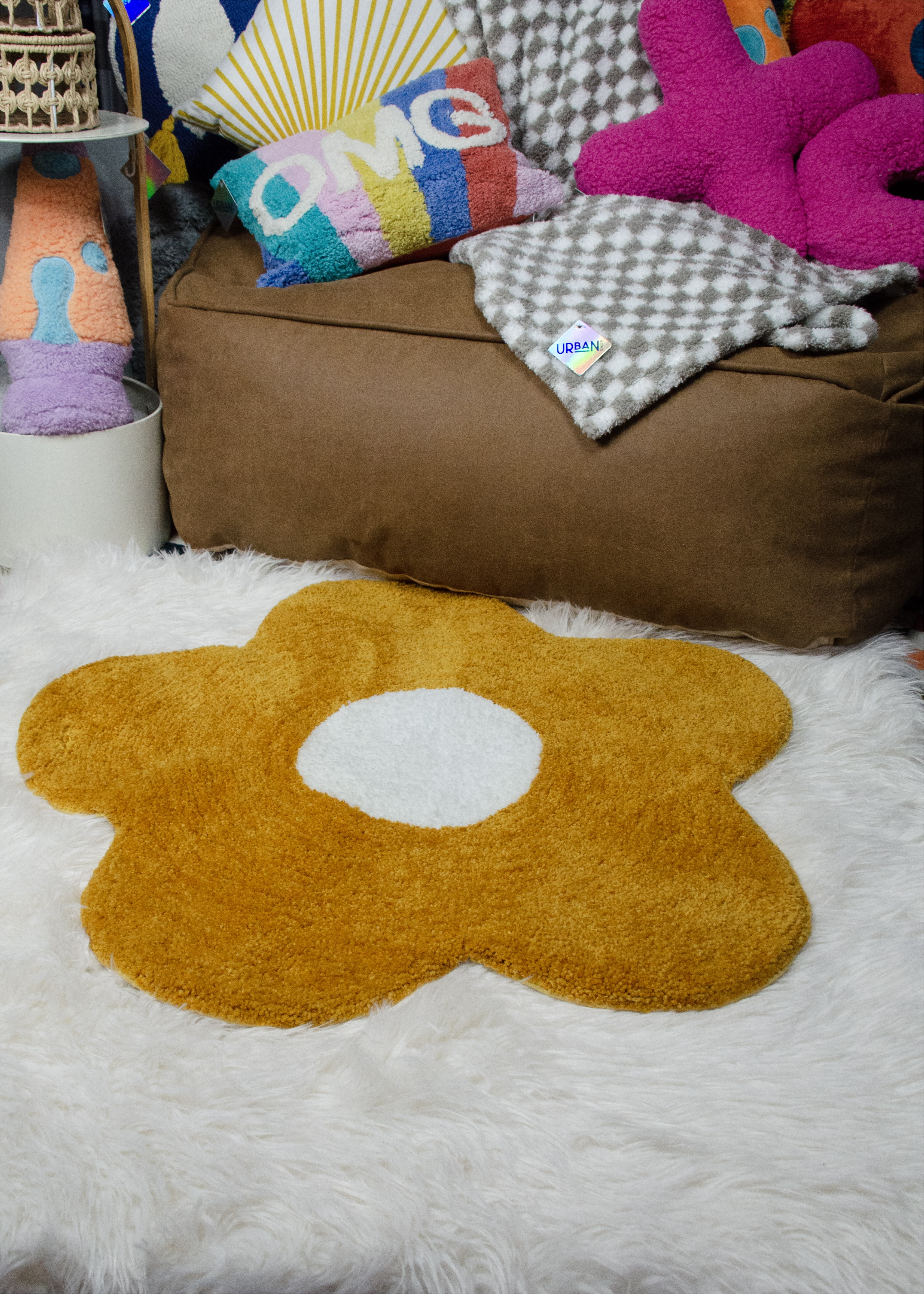 Urban Shop Daisy Flower Shape Accent Rug with Anti-Skid, Yellow, 30" x 30"