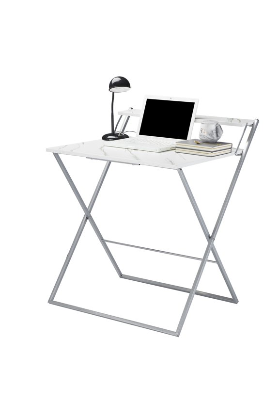 Dark Gray White Marble 2 Tier Folding Desk