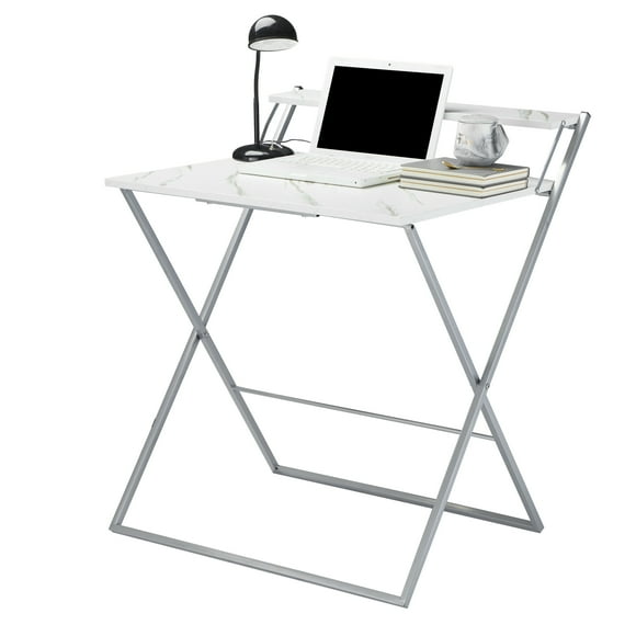 Urban Shop Dark Gray White Marble 2 Tier Folding Desk