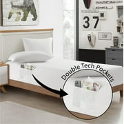 Urban Shop Double Sided Tech Pocket Fitted Sheet with Pillowcase, Twin/XL, White