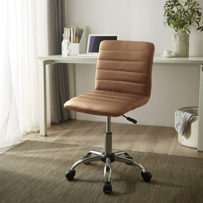 Urban Shop Faux Leather Office Task Chair Adjustable Height Tan Mid Back