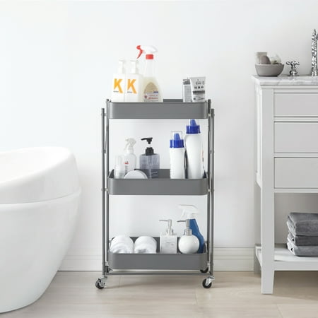product image of Urban Shop Foldable 3 Tier Mesh Rolling Storage Cart - 17.8" x 11.65" x 30.5" Grey
