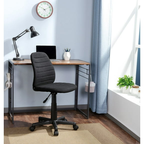 Urban Shop High Back Rolling Office Task Chair, Black, Polyester, Adjustable Height