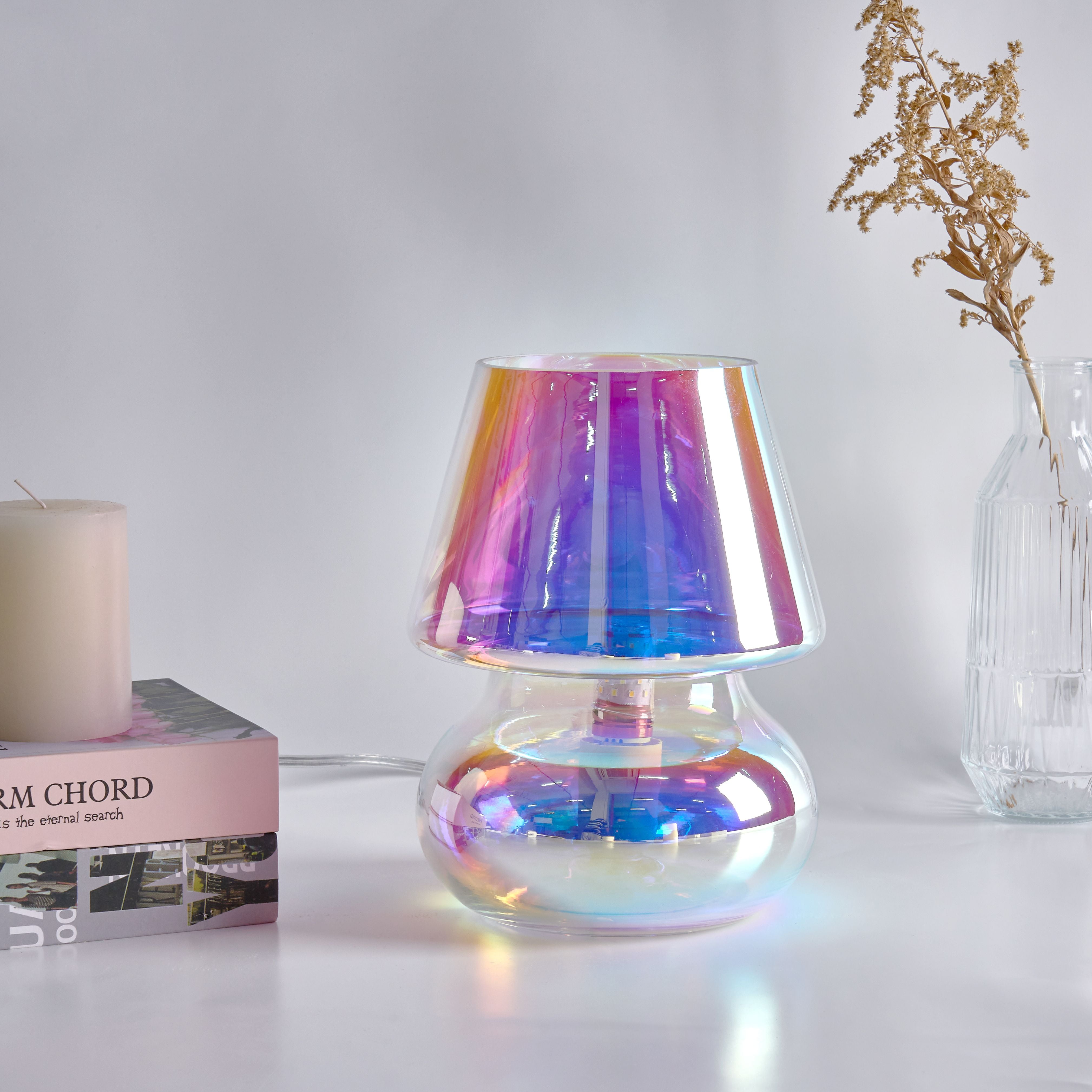 Urban Shop Iridescent Glass Mushroom Lamp, 10 H x 7.5 W, Plug in