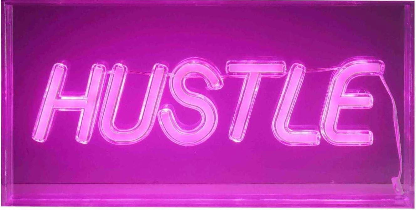 Urban Shop LED Neon Hustle Light-up Clear Acrylic Box, Pink
