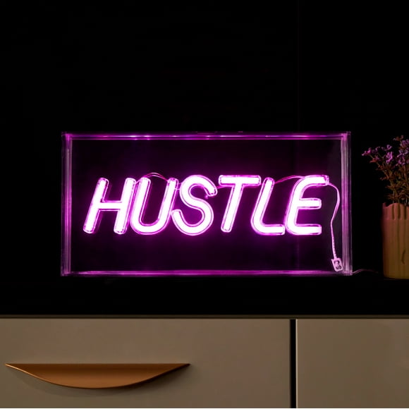 Urban Shop LED Neon Hustle Light-up Clear Acrylic Box, Pink