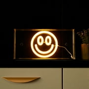 متجر حضري LED نيون مبتسم الوجه إضاءة واضحة مربع أكريليك ، أصفر