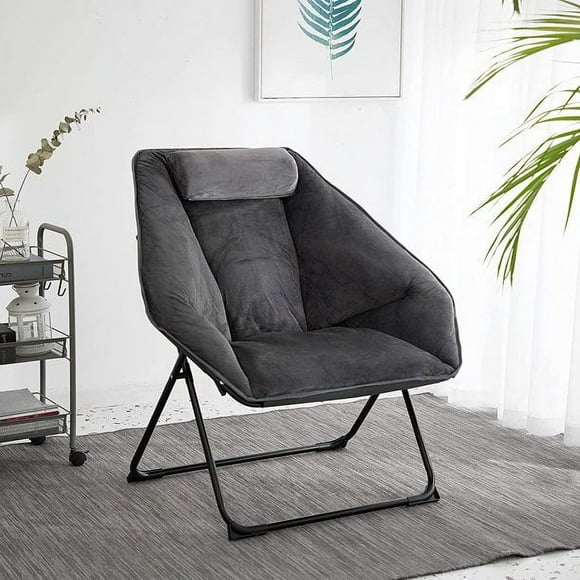 Urban Shop Micromink Hex Folding Saucer Chair, Black