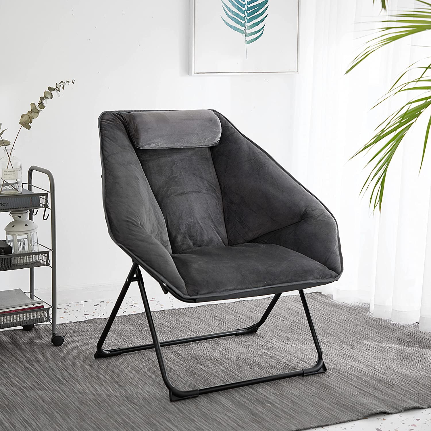 Urban Shop Micromink Hex Folding Saucer Chair, Black