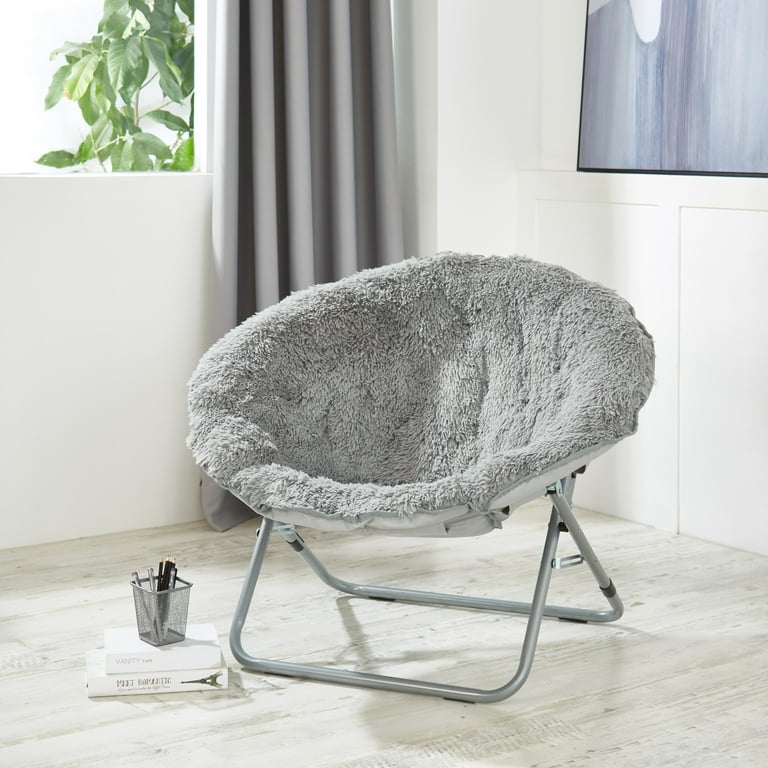Urban Shop Mongolian Faux Fur Oversized Moon Chair Silver
