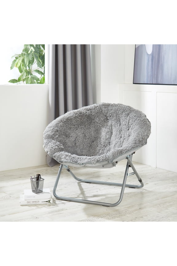 Mongolian Faux Fur Oversized Moon Chair, Silver