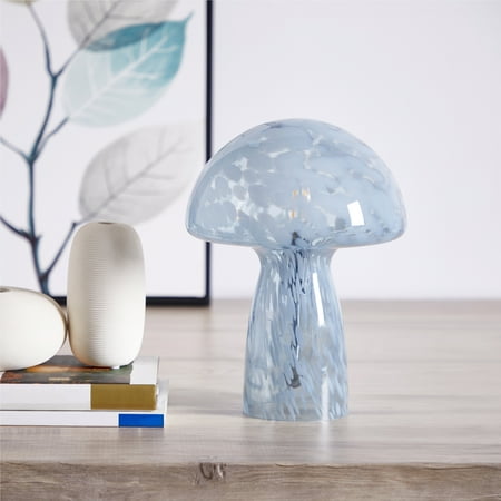 Urban Shop Novelty Glass Mushroom Lamp, Blue Tortoise, 12" H, Plug-in