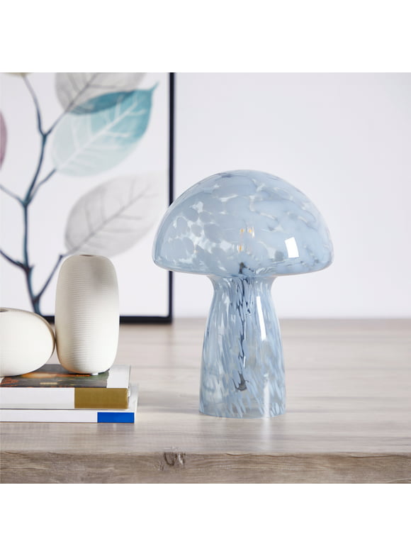 Urban Shop Novelty Glass Mushroom Lamp, Blue Tortoise, 12" H, Plug-in