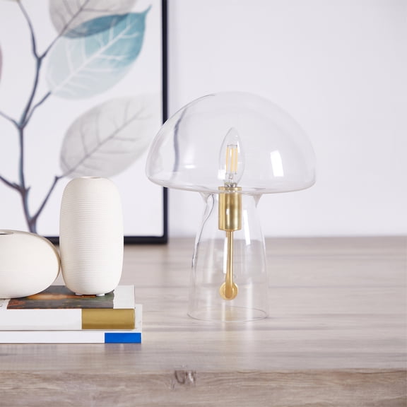 Urban Shop Novelty Glass Mushroom Lamp, Clear, 12" H, Plug-in