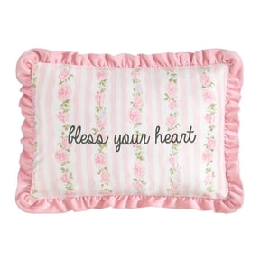 Urban Shop Petals & Pearls 12" x 18" Bless Your Heart Ruffle Decorative Pillow in Pink
