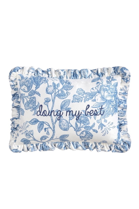 Blue Petals & Pearls Ruffle Decorative Pillow 12"x18"