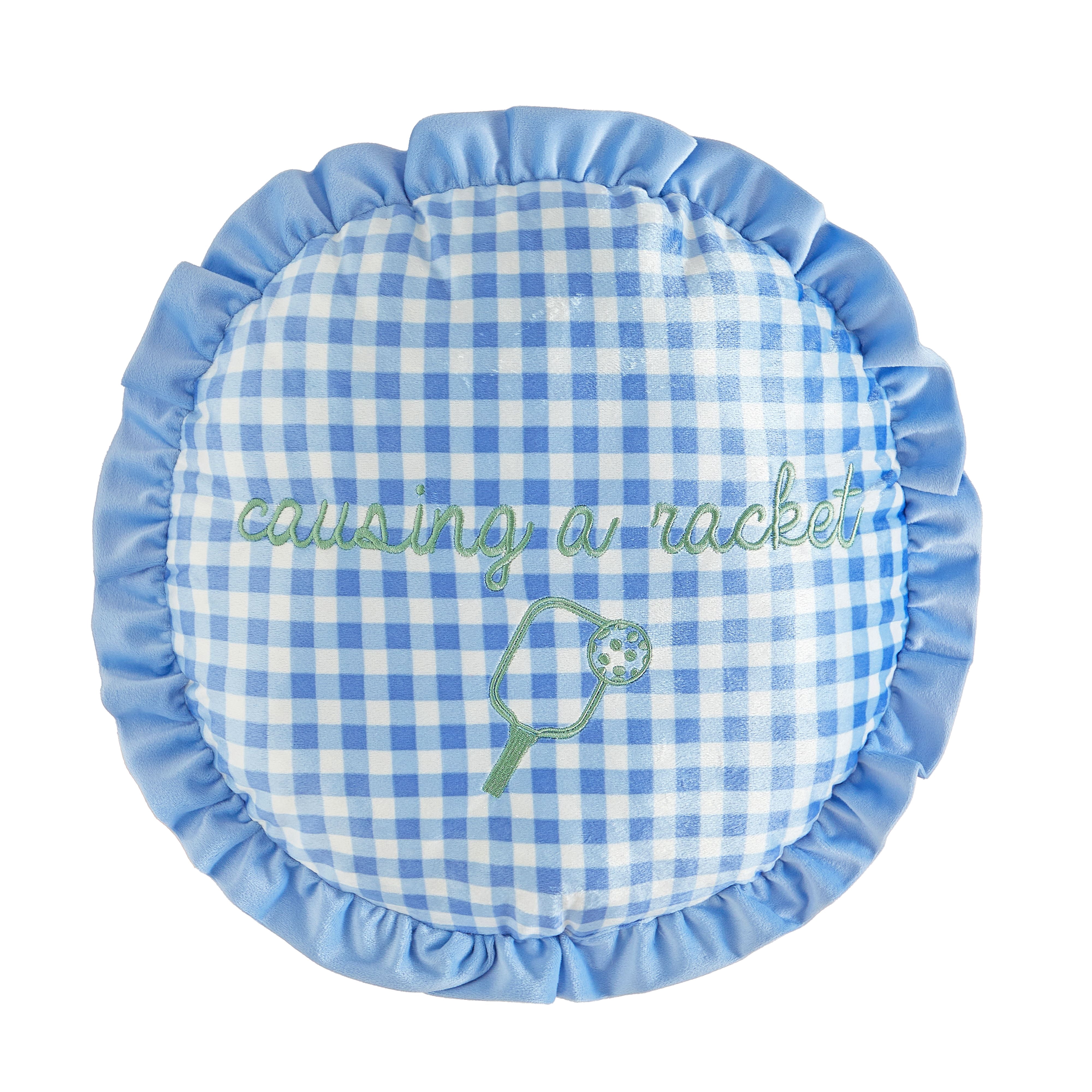 Urban Shop Petals & Pearls 16" Round Gingham Embroidered Decorative Throw Pillow, Blue