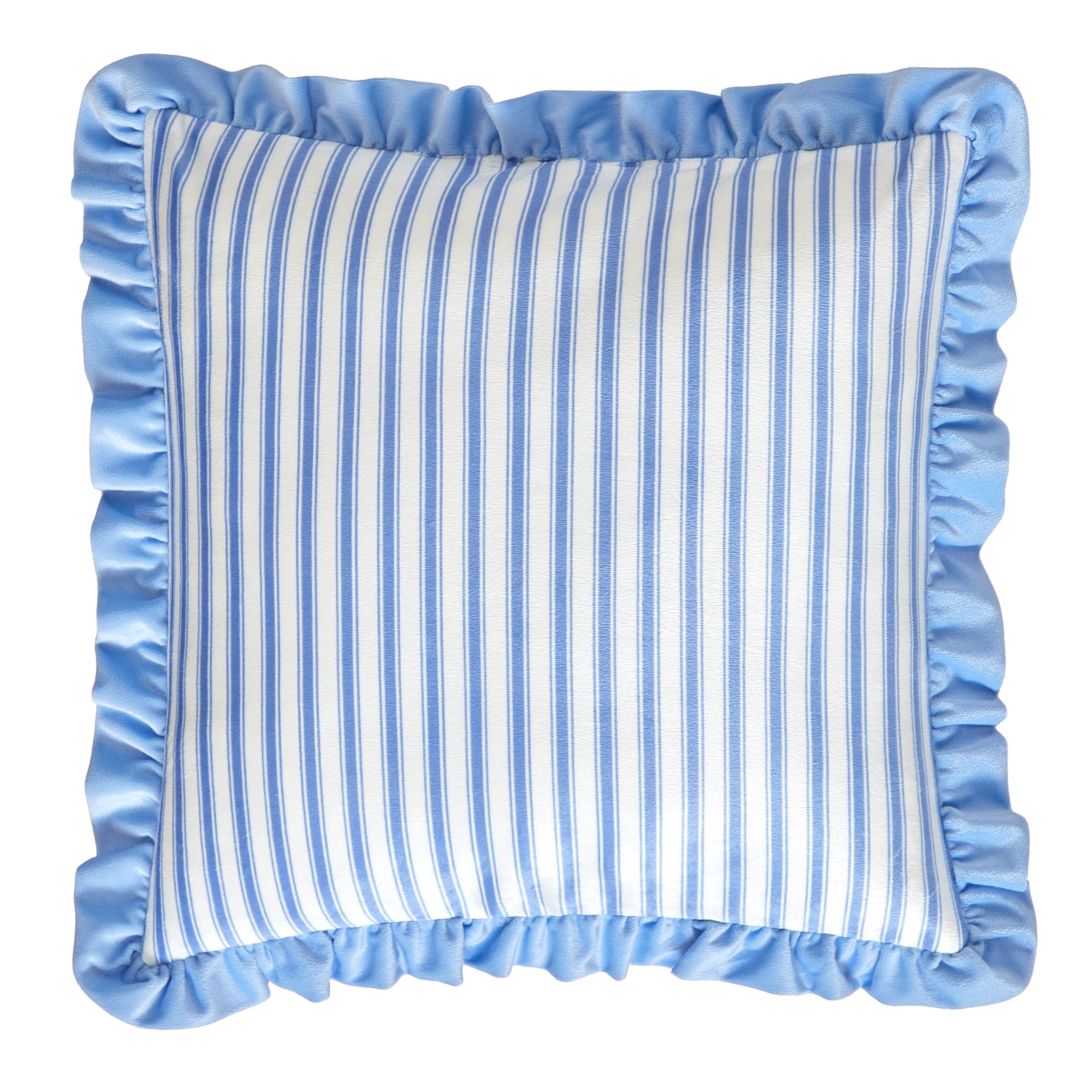 Urban Shop Petals & Pearls 16"x16" Square Stripped Ruffle Decorative Throw Pillow, Blue