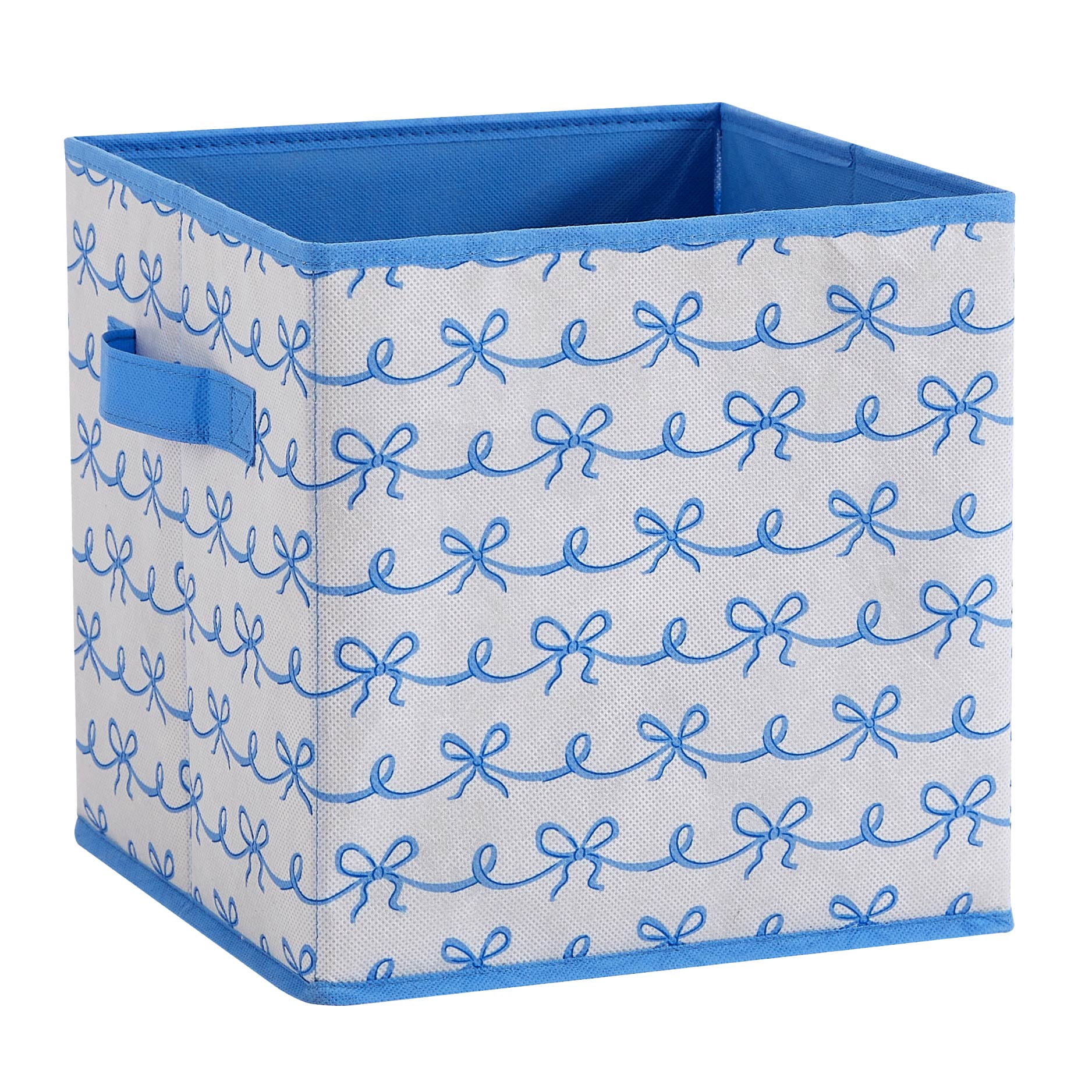 Urban Shop Petals and Pearls Collapsible Storage Cube, Ribbon Blue