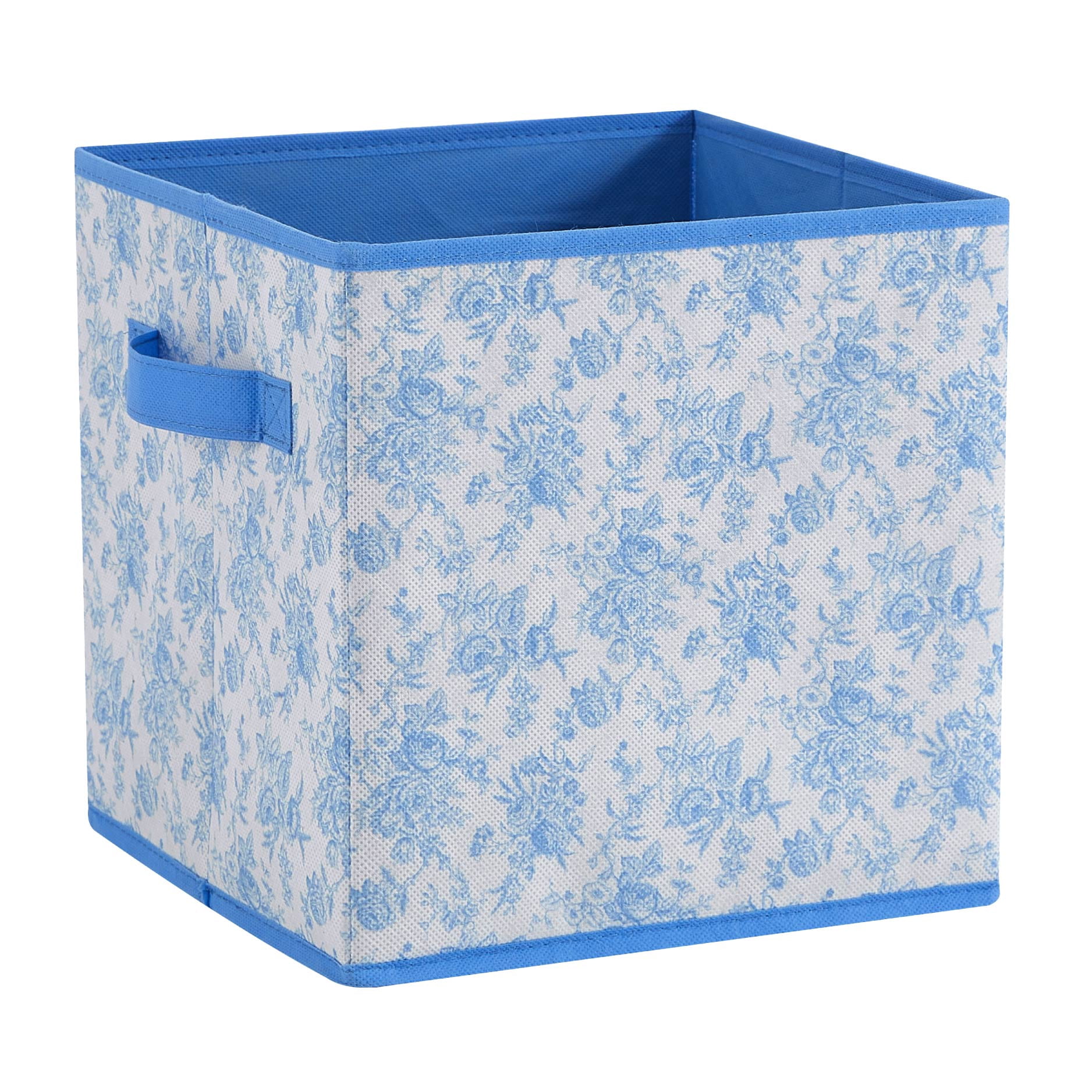 Urban Shop Petals and Pearls Collapsible Storage Cube, Toile Blue