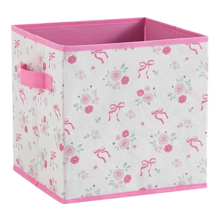 Urban Shop Petals and Pearls Collapsible Storage Cube, Toile Roses
