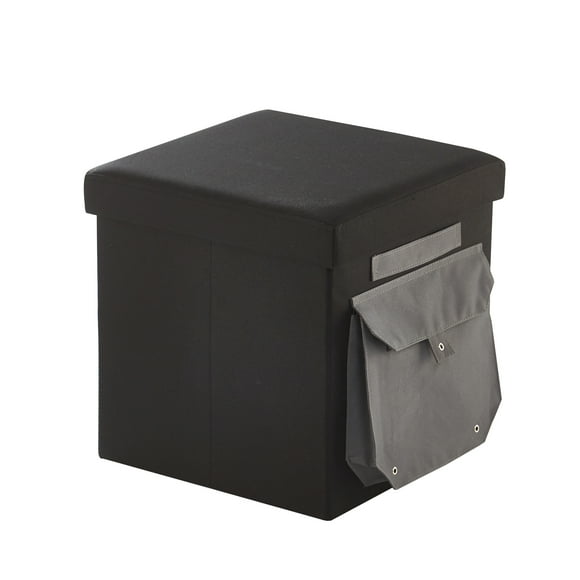Urban Shop Pocket Folding Storage Ottoman, Black