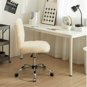 Urban Shop Polyester Faux Fur Armless Swivel Task Office Chair, White, Adjustable Height, Mid Back