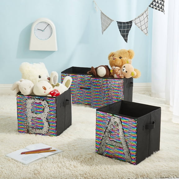 Urban Shop Sequin Storage Cubes (Set of 4)