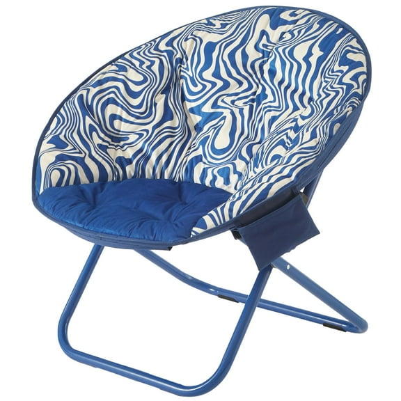 Urban Shop Printed Round Saucer Chair, Blue Swirly Print