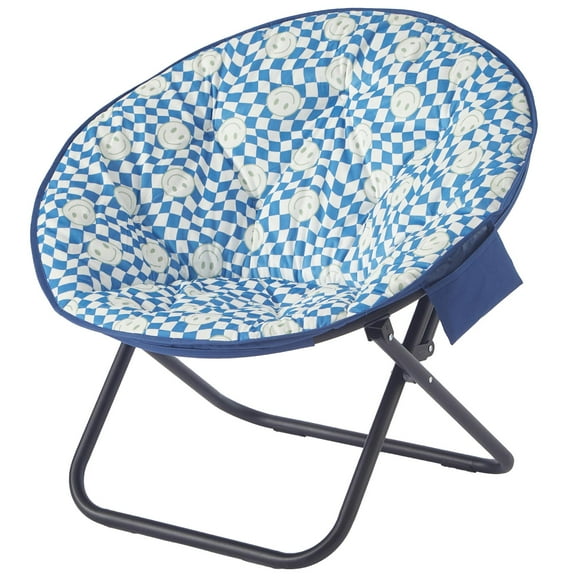 Urban Shop Printed Round Saucer Chair, Swirlycheck Smiley, Teens and Adults