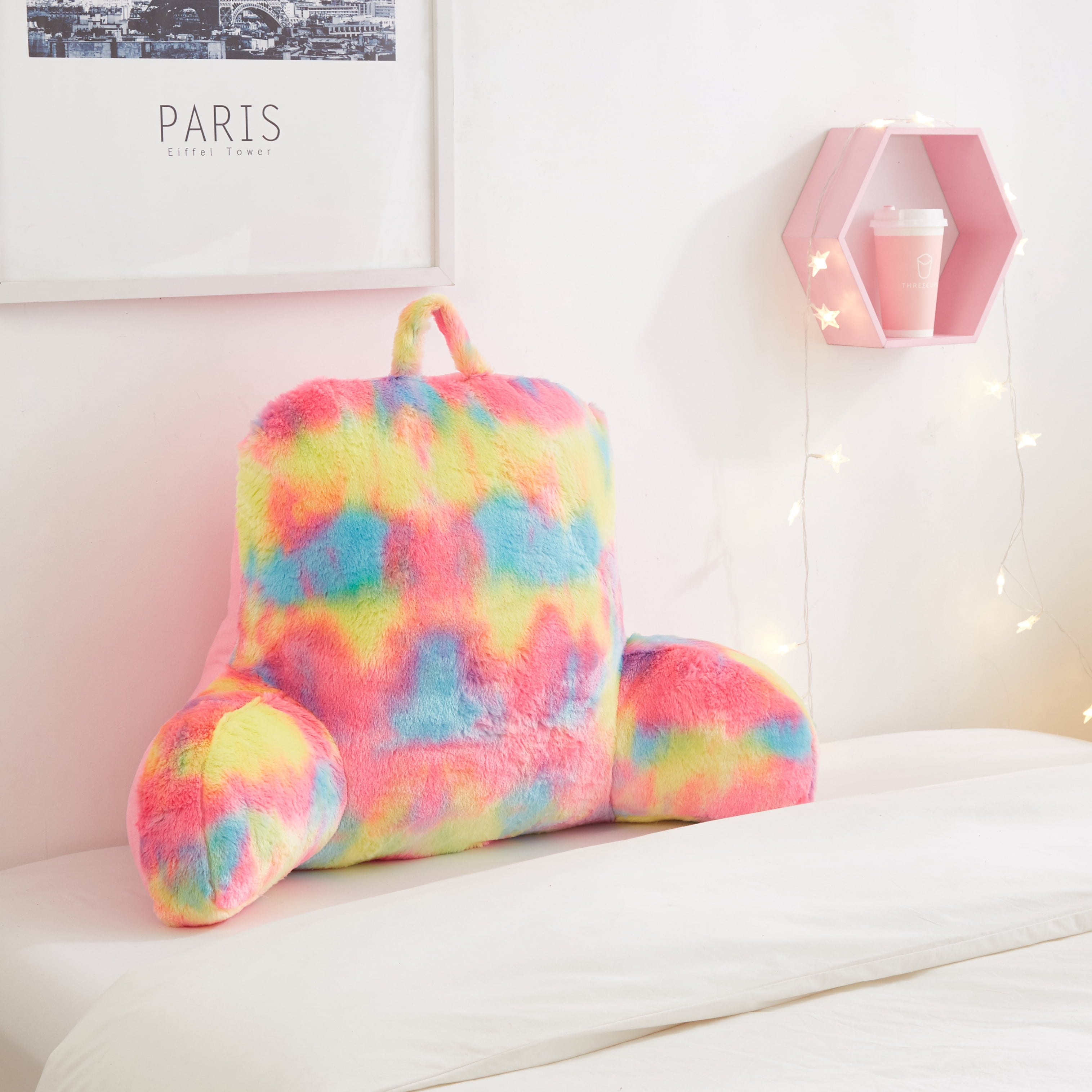 Urban Shop Rainbow Tie Dye Faux Fur Backrest Pillow, 21'' x 13'' x 19'' 