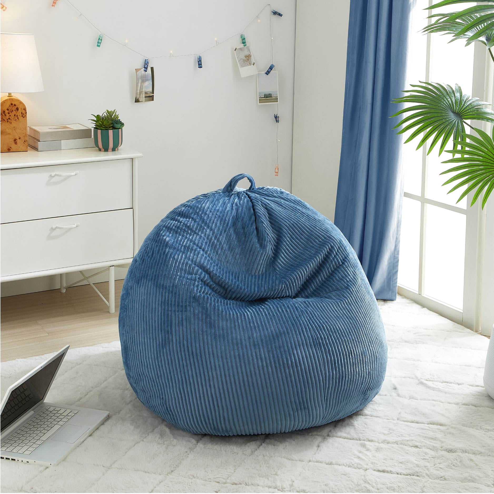 Urban Shop , Ribbed Compressed Foam Kids and Teen Chair, Blue Day