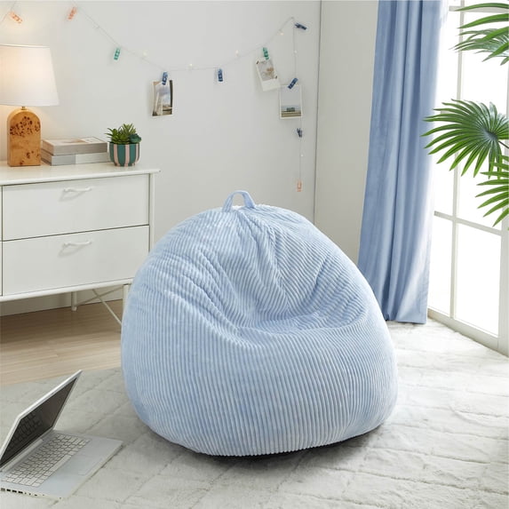 Urban Shop Ribbed Compressed Foam Kids and Teen Bean Bag, Pale Ice