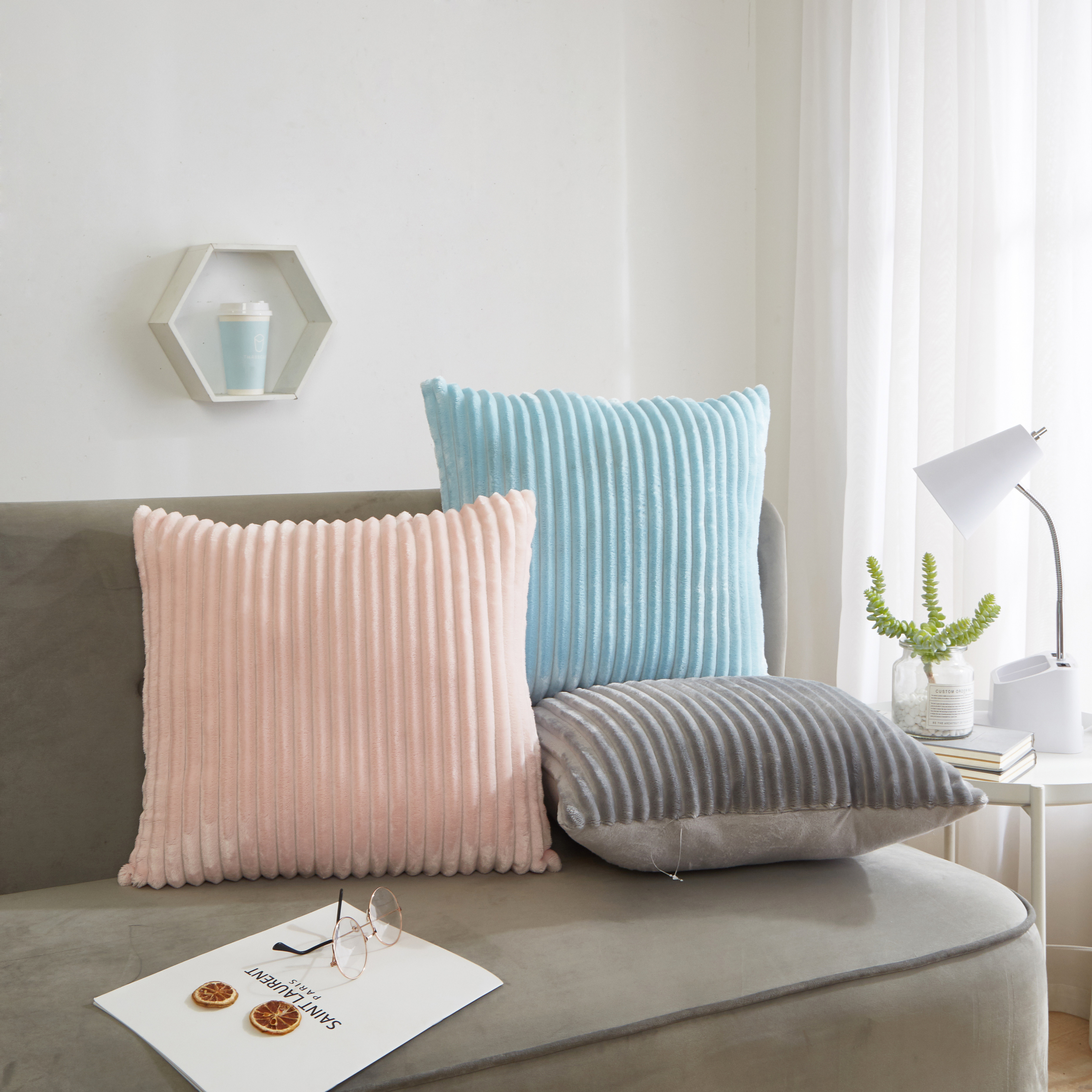 Urban Shop Ribbed Decorative Pillow 18'' x 18'', Blue
