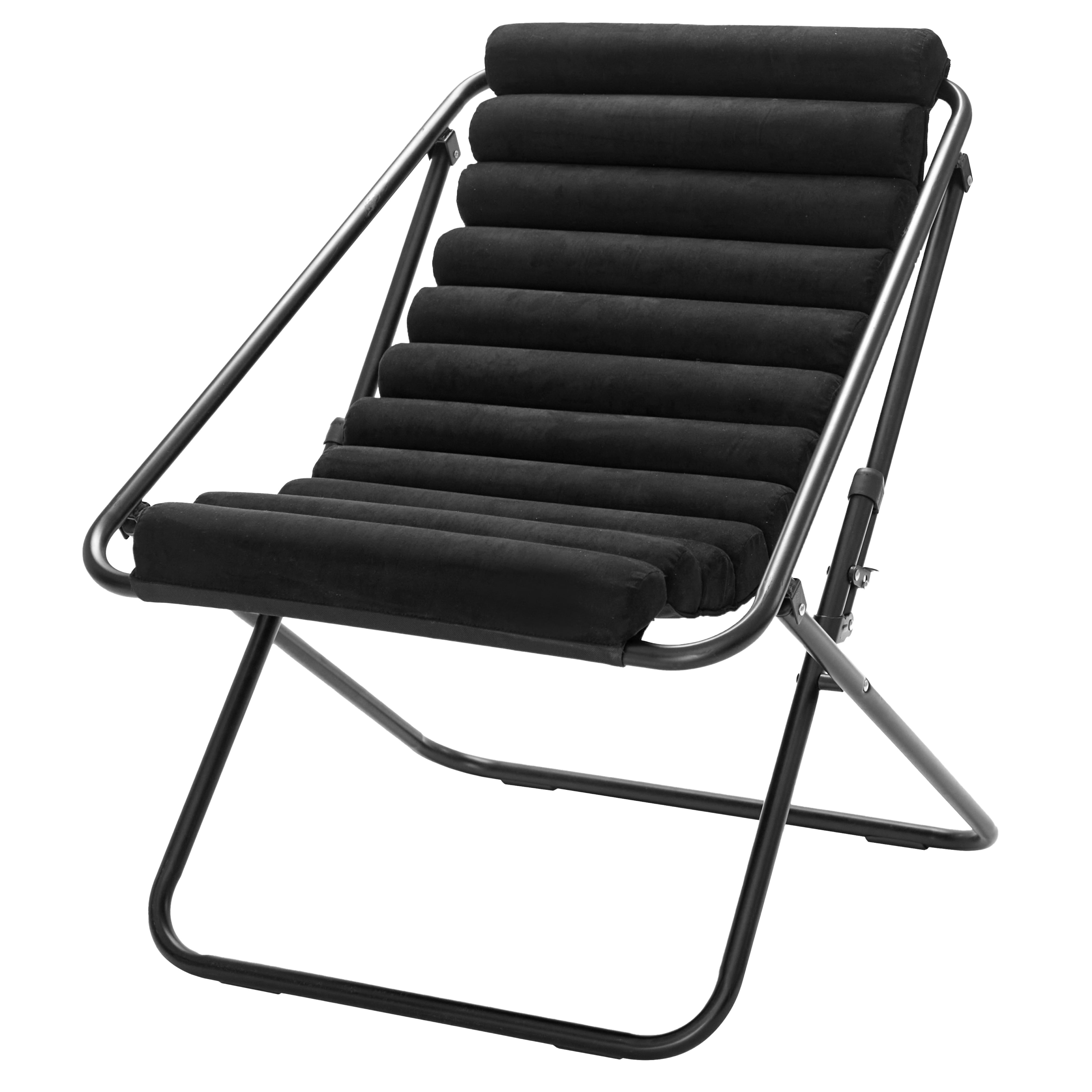 Urban Shop Ribbed Folding Sling Lounge Chair, Black, 28" L x 22" W x 30