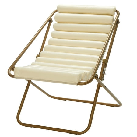 Stylehouse Ribbed Folding Sling Lounge Chair, Ivory, 28" L x 22" W x 30" H