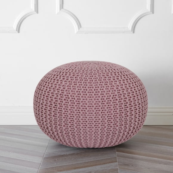 Urban Shop Round Solid Print Polyester Pouf, Pink