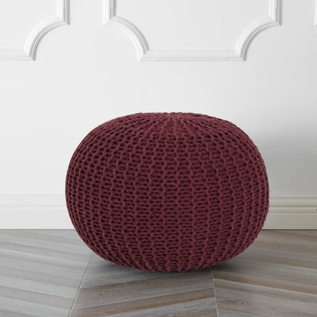 Urban Shop Round Solid Print Polyester Pouf, Red