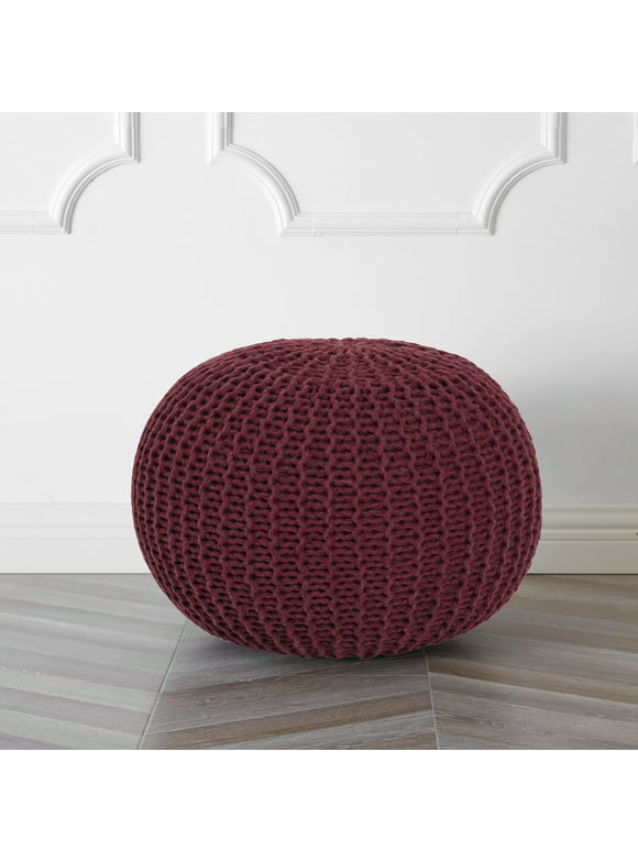 Urban Shop Round Solid Print Polyester Pouf, Red