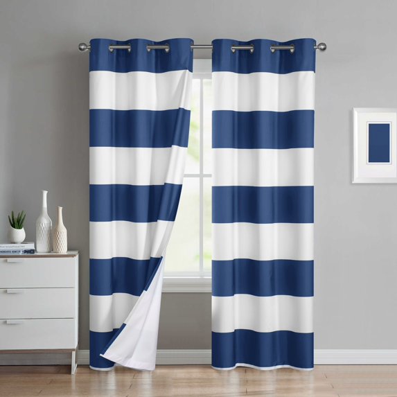 Urban Shop Rugby Stripe Print Room Darkening Grommeted Curtain Panel, Set of 2