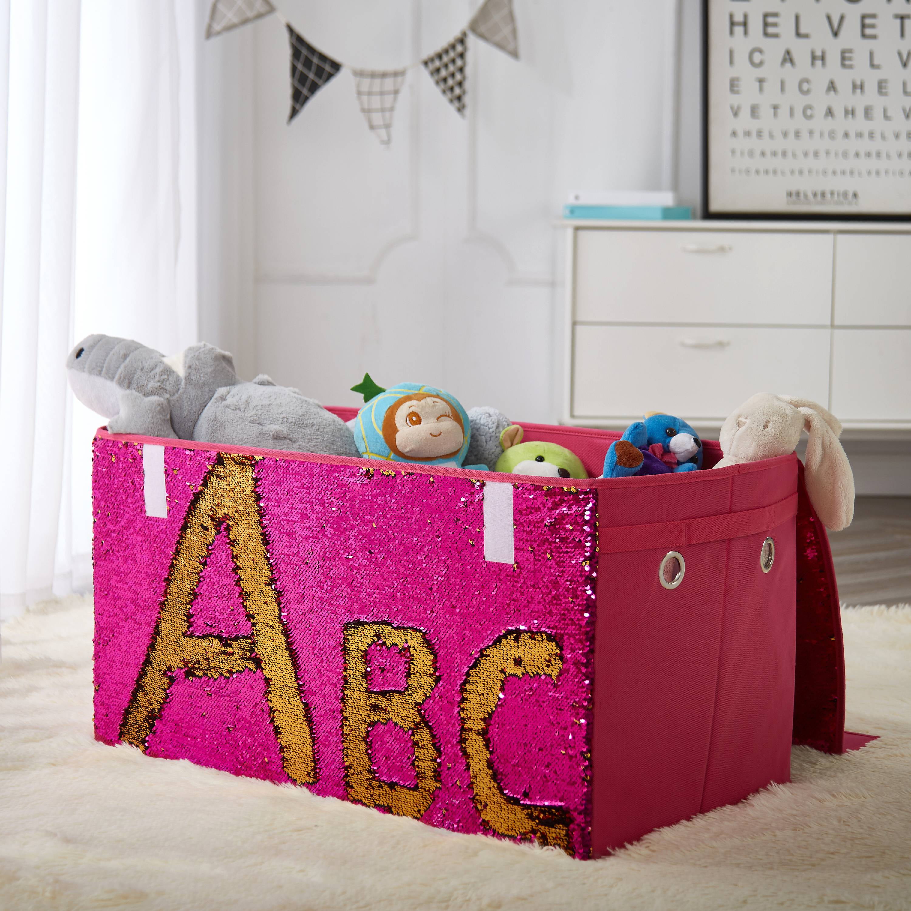 Urban Shop Reversible Sequin Collapsible Storage Trunk - Pink 30x16x14.5 Inch Kids Toy & Clothes Organizer