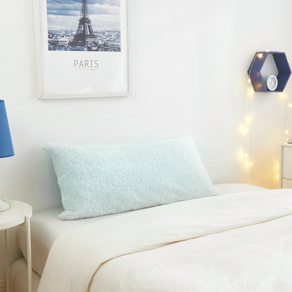 Urban Shop Sherpa Lumbar Decorative Pillow, Sherpa, Rectangle, 18'' x 38'', Blue, 1 Piece