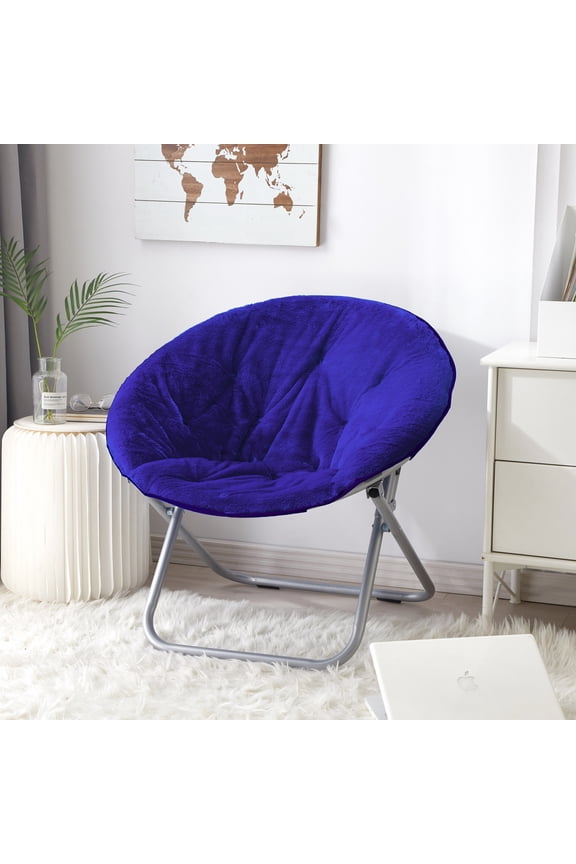 Super Soft Faux Fur Saucer Chair with Folding Metal Frame, Navy, 29"X32"X22"