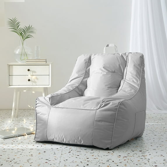 Urban Shop Supportive Polyester Canvas Bean Bag with Pocket, Silver