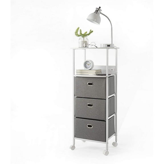 Urban Shop Tall Storage Cart with Charging Station, Grey