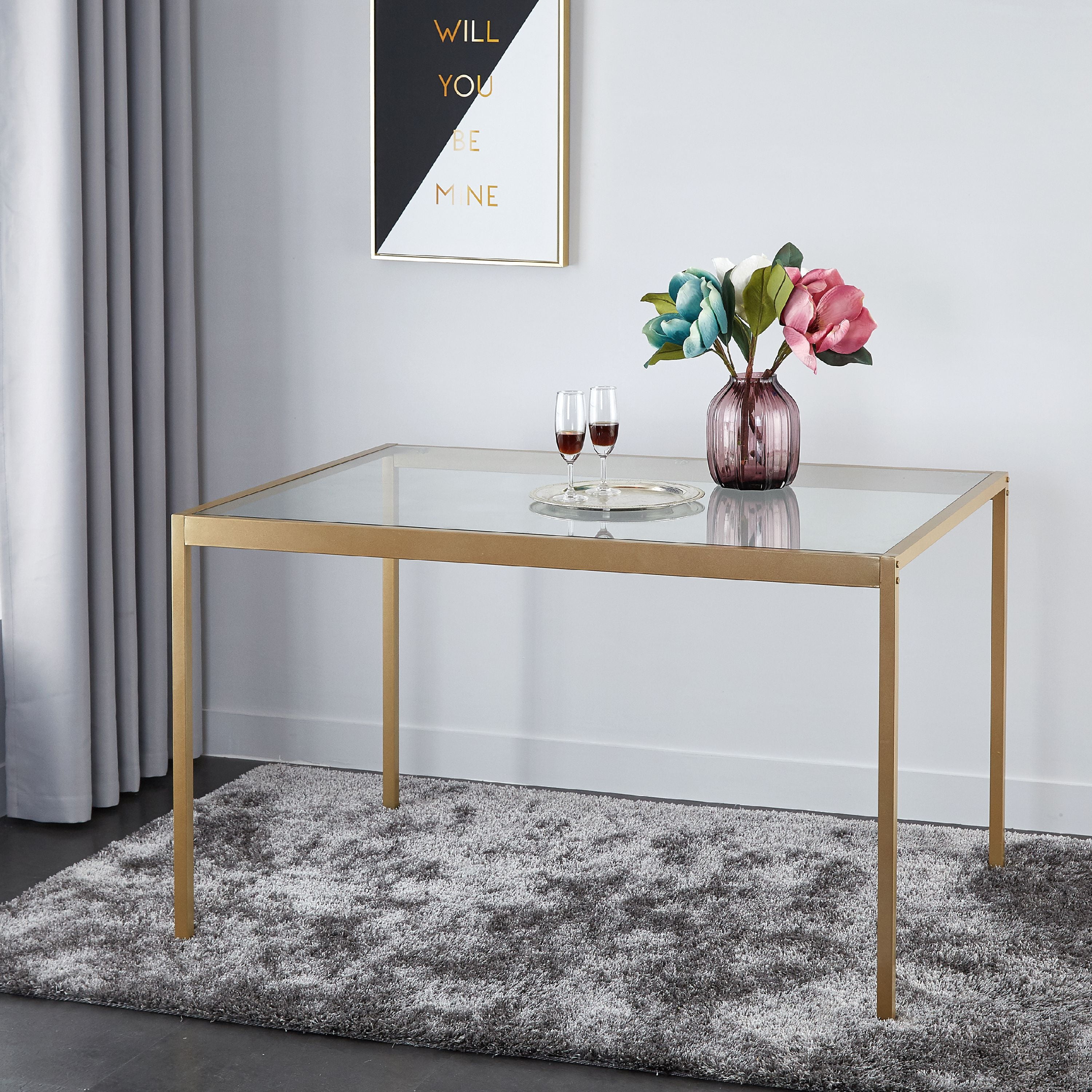 Urban Shop Tempered Glass and Metal Dining Table Medium Walmart