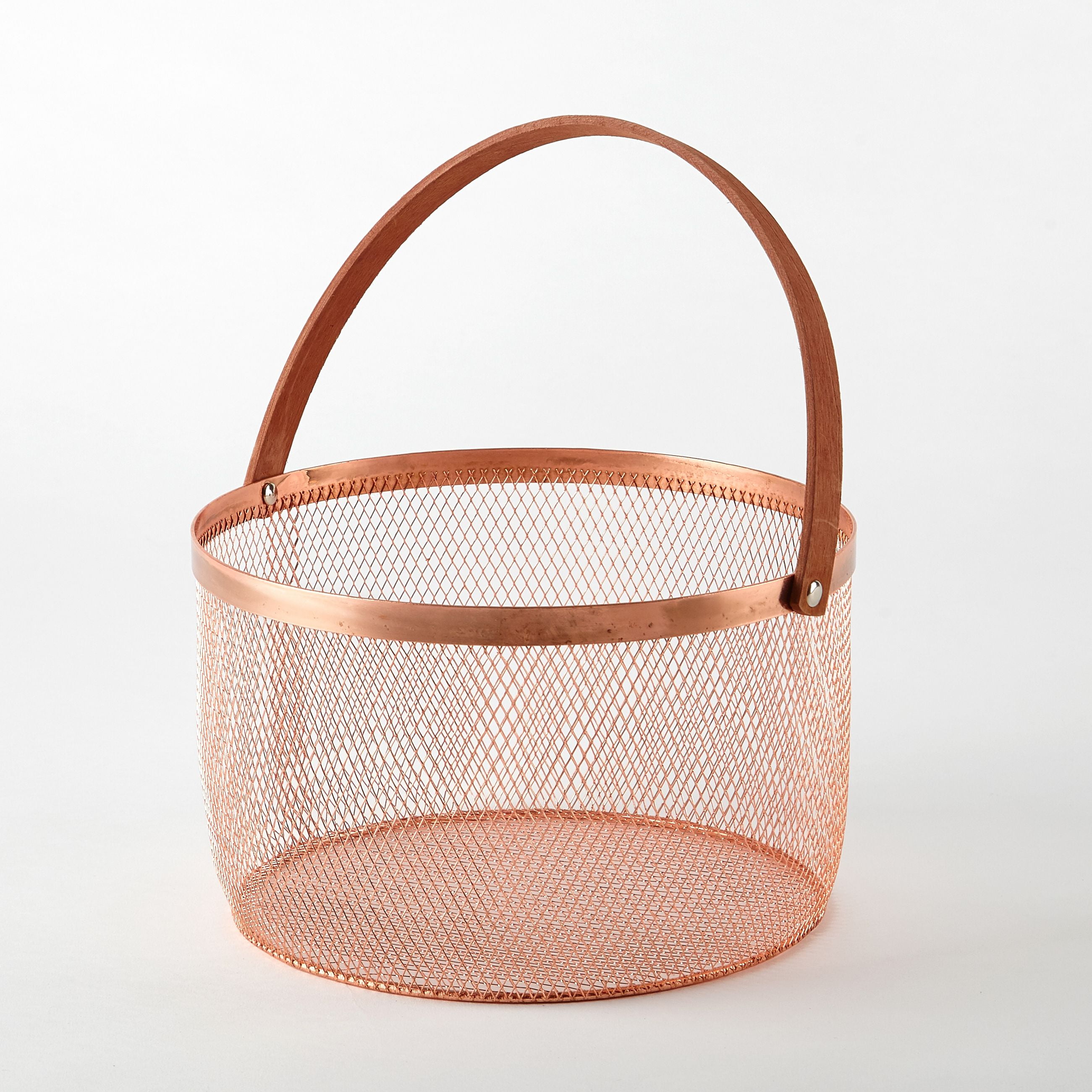 Rose Gold Round Wire Storage Basket with Metal Handle