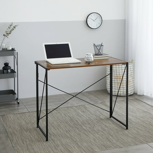 Urban Shop, Wood Metal Collapsible Office Desk, Brown